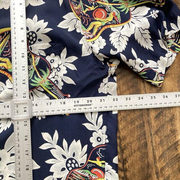 SUN SURF Aloha Hawaiian Shirt Large UKELELE MELODY Navy Rayon Made in Japan 2019 - Picture 10 of 11